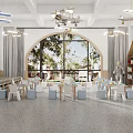 Bright Spacious Kindergarten Classroom Interior With Tables Chairs And Large Windows