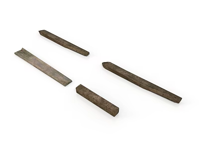Four Brown Long Metal Strips With Rough Surface On White Background 3d model