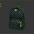 Fashionable Blue And Black Diamond Pattern Backpack With Gold Zipper And Top Handle