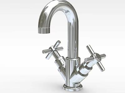 Silver Metal Faucet With Cross Handles Classic Design For Kitchen Bathroom 3d model