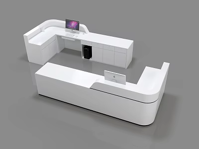 Modern White Reception Desk With Curved Structure Smooth Surface And Office Equipment 3d model