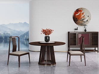 New Chinese Dining Table and Chair Combination Sideboard 3d model