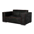 Modern Black Leather Single Sofa With Square Design And Metal Legs 3d model