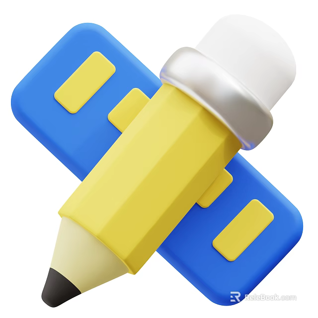 Yellow Hexagonal Pencil With Silver Cap And Blue Grip Featuring Rectangular Accents 3d model