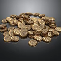 Shiny Exquisite Gold Coin Sculpture Carving Pieces Stacked On Dark Surface