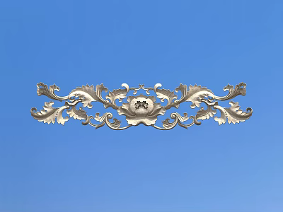 Ornate Metallic Carving With Intricate Curved Patterns And Floral Elements On Blue Background 3d model