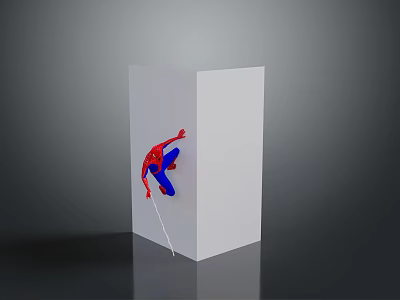 A Man In Red And Blue Spider Man Costume Climbing On White Cube 3d model