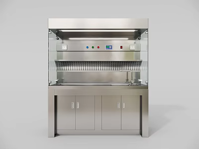Stainless Steel Laboratory Fume Hood With Transparent Glass Shield Control Panel And Storage Cabinets 3d model