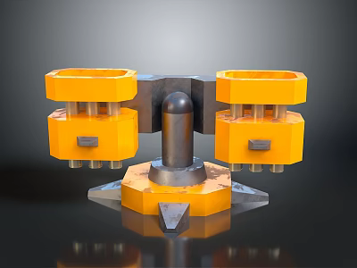 Industrial Mechanical Component With Yellow Casing Metal Column And Base Structure 3d model