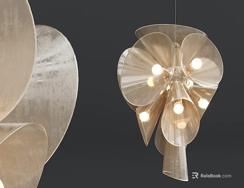 Modern Artistic Chandelier With Leaf Shaped Petals And Shiny Metallic Finish 3d model 