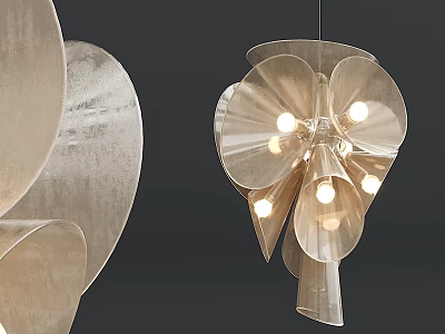 Modern Artistic Chandelier With Leaf Shaped Petals And Shiny Metallic Finish 3d model