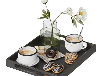 Modern coffee cup tableware ornaments combination 3d model