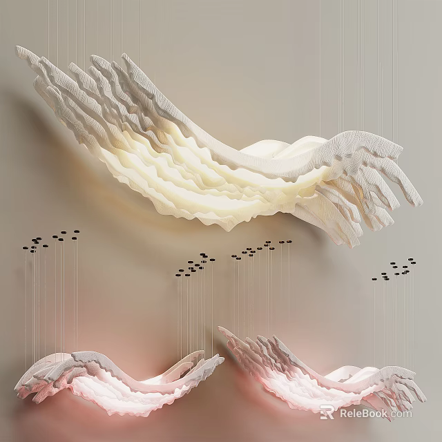 Artistic Modern Chandelier Design With Flowing Textured Shades And Soft Illumination 3d model 