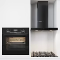 Modern Kitchen Appliances With Black Oven And Black Range Hood On White Wall