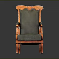 Vintage Wooden Chair with Orange Frame Green Upholstered Seat Backrest and Ornate Carved Armrests Legs