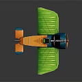 Colorful Space Biplane Model With Blue Orange Body Green Wings And Propeller