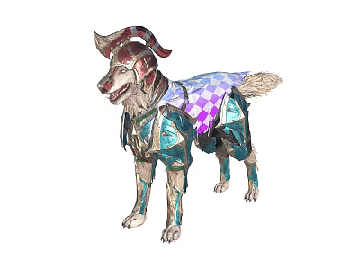 Armored Dog Like Creature Character With Horns And Purple Blue Checkered Armor 3d model