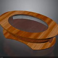 Orange Wooden Oval Coffee Table With Glass Top And Two Layer Modern Design