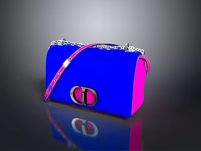 Stylish Women's Handbag Blue and Pink Design with Chain Strap and Round Metal Clasp 3d model