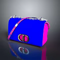 Stylish Women's Handbag Blue and Pink Design with Chain Strap and Round Metal Clasp