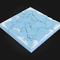 Blue Square Object With Cracked Surface And White Cloud Like Patterns