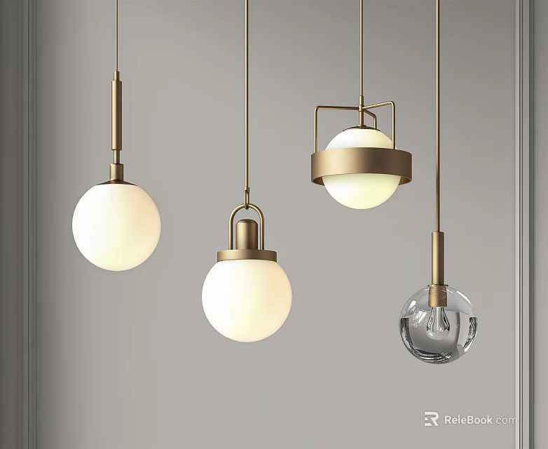 Modern Pendant Lights with Metal Frames and Frosted Clear Glass Shades for Home Decor 3d model 