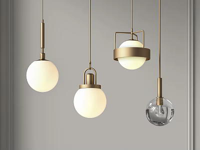 Modern Pendant Lights with Metal Frames and Frosted Clear Glass Shades for Home Decor 3d model