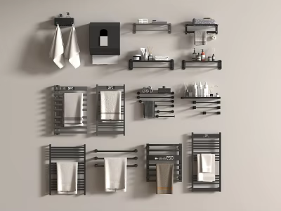 Stylish Bathroom Accessories With Towel Racks Toilet Paper Holders And Storage Shelves 3d model