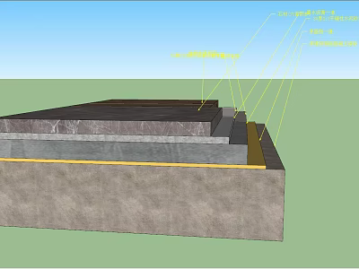 Building Component Cross Section Featuring Layered Concrete Waterproof And Insulation Layers 3d model