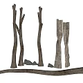 Natural Wood And Stone Decorative Pieces With Tree Trunks And Carved Blocks