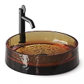 Elegant Modern Round Amber Glass Wash Basin With Sleek Black Faucet Design