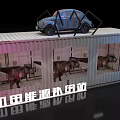 Mecha Energy Supply Station With Containers Dinosaur Murals And Vintage Car On Top