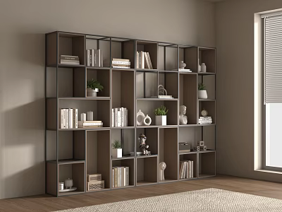 Modern Multi Tiered Storage Shelving Unit With Books Decorative Items And Potted Plants 3d model