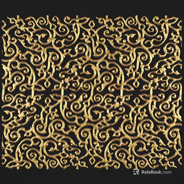 Artistic Golden Carvings with Intricate Curly Scroll Patterns on Black Background 3d model