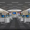 Modern Public Office Space Interior With Open Layout Workstations Computers And Large Screen 3d model