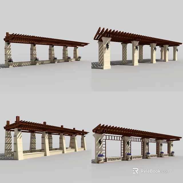 Wooden Pergola Design For Outdoor Garden With Decorative Columns And Beams 3d model 