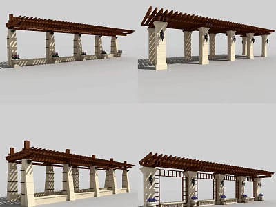 Wooden Pergola Design For Outdoor Garden With Decorative Columns And Beams 3d model