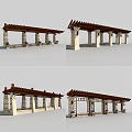 Wooden Pergola Design For Outdoor Garden With Decorative Columns And Beams