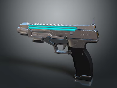 Futuristic Modern Pistol With Silver Metal Body Blue Glowing Accents And Black Grip 3d model