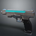 Futuristic Modern Pistol With Silver Metal Body Blue Glowing Accents And Black Grip