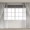 Modern Gray And White Curtains With Patterned Valance And Tiebacks For Window
