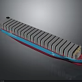 Large Cargo Ship With Blue And Red Hull Carrying Stacked Containers On Deck