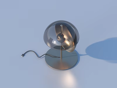 Modern Silver Metallic Table Lamp With Hemispherical Shade And Circular Base 3d model