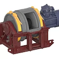 Heavy Duty Industrial Equipment With Gray Drum Yellow Connectors Blue Motor And Red Base Frame