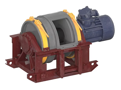 Heavy Duty Industrial Equipment With Gray Drum Yellow Connectors Blue Motor And Red Base Frame 3d model
