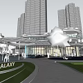 Modern Galaxy Project Sales Office Building With Tall Buildings And Greenery Entrance 3d model