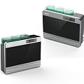 Sleek Black Silver Household Appliances With Green Top Components And Front Display Screen