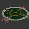Circular Helicopter Landing Pad With Green Surface Yellow H Marking And White Stairs