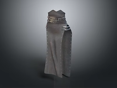 Medieval Inspired Long Leather Dress With Metal Studs And Waist Belt Design 3d model