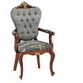 Elegant Accent Chair With Tufted Gray Backrest Wooden Armrests And Patterned Seat Cushion